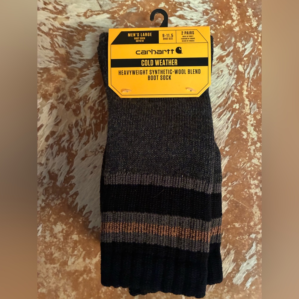 Carhartt Men’s Cold Weather Boot Socks - Gray, Black & Brown Stripe